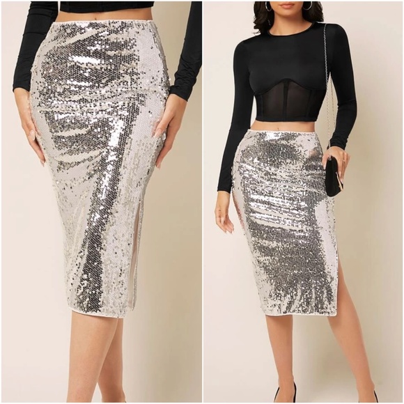 Glam Sequin Evening Party Holiday Midi Skirt